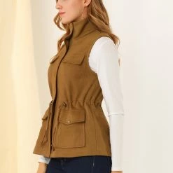 Allegra K Women's Faux Suede Drawstring Waist Zipper Snap Button Sleeveless Cargo Utility Vest 13 Allegra K Women's Faux Suede Drawstring Waist Zipper Snap Button Sleeveless Cargo Utility Vest