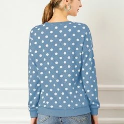 Allegra K Women Loose Knitted Top In Polka Dot Print