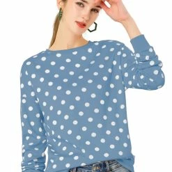 Allegra K Women Loose Knitted Top In Polka Dot Print