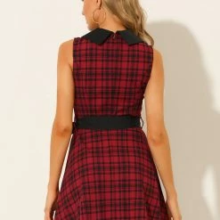 Allegra K Women's A-line Belted Vintage Sleeveless Plaid Dress 13 Allegra K Women's A-line Belted Vintage Sleeveless Plaid Dress