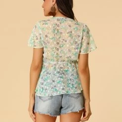 Allegra K Women's Floral Blouse Summer Short Flare Sleeve V Neck Peplum Top 26 Allegra K Women's Floral Blouse Summer Short Flare Sleeve V Neck Peplum Top
