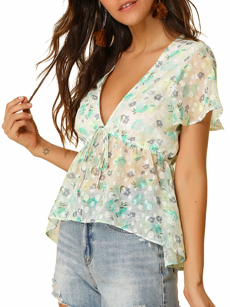 Allegra K Women's Floral Blouse Summer Short Flare Sleeve V Neck Peplum Top 10 Allegra K Women's Floral Blouse Summer Short Flare Sleeve V Neck Peplum Top