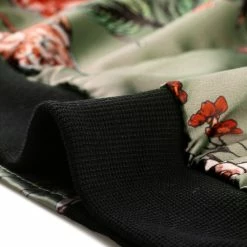 Allegra K 8127 Women Stand Collar Zip Up Floral Prints Bomber Jacket