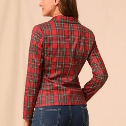 Allegra K Women's Notched Lapel Double Breasted Plaid Formal Blazer Jackets 62 Allegra K Women's Notched Lapel Double Breasted Plaid Formal Blazer Jackets