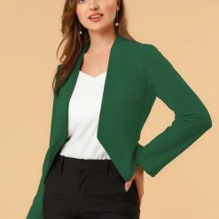 Allegra K Women Collarless Cropped Blazer