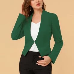 Allegra K Women Collarless Cropped Blazer