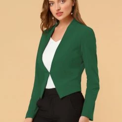 Allegra K Women Collarless Cropped Blazer