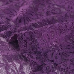 Allegra K Curved Hem Sheer Short Sleeves Floral Lace Top