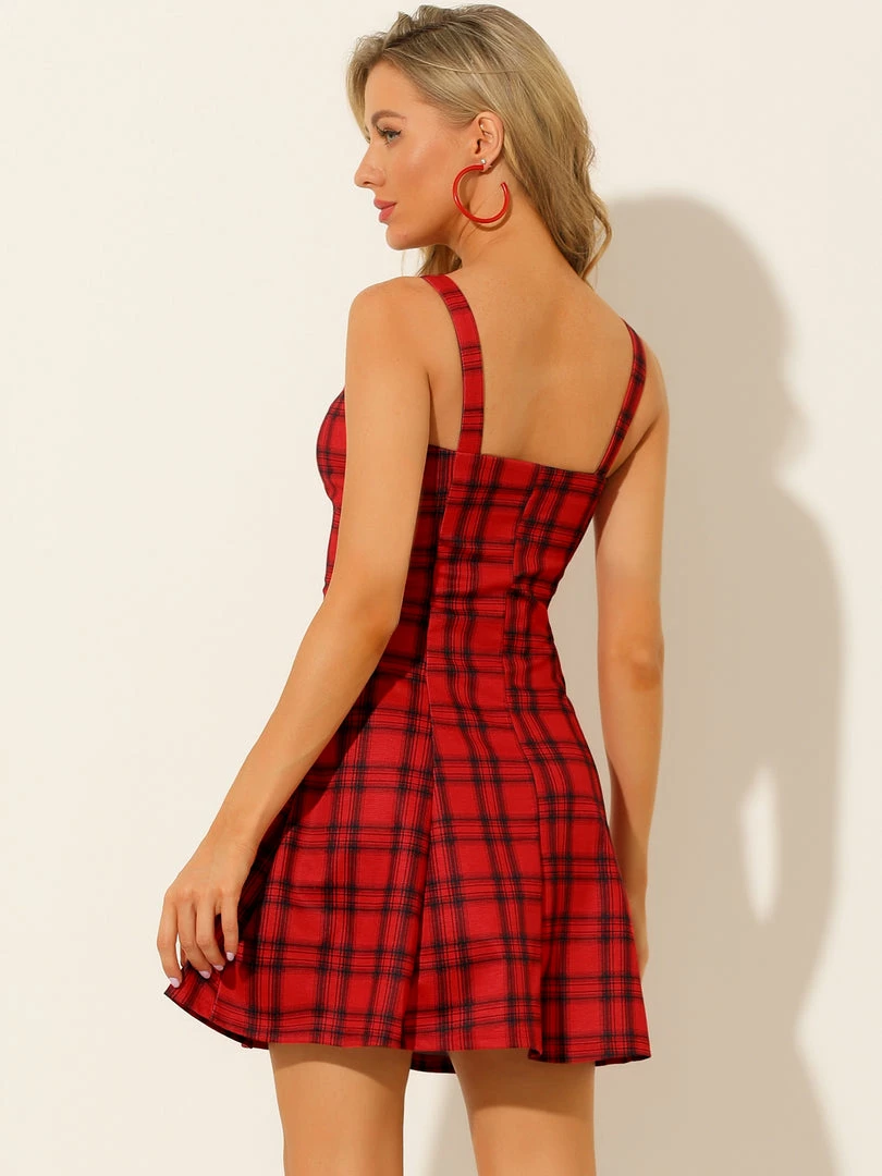 Allegra K Women's Plaid Check Strap Zipper Front Sleeveless Dress 8 Allegra K Women's Plaid Check Strap Zipper Front Sleeveless Dress