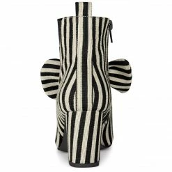 Allegra K Shoes Women's Pointed Toe Bow Striped Chunky Heels Ankle Boots