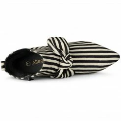 Allegra K Shoes Women's Pointed Toe Bow Striped Chunky Heels Ankle Boots