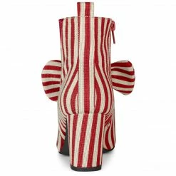 Allegra K Shoes Women's Pointed Toe Bow Striped Chunky Heels Ankle Boots