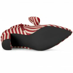 Allegra K Shoes Women's Pointed Toe Bow Striped Chunky Heels Ankle Boots