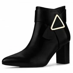 Allegra K Women's Pointed Toe Buckle Chunky Heels Ankle Boots 28 Allegra K Women's Pointed Toe Buckle Chunky Heels Ankle Boots