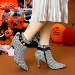 Allegra K Women's Buckle Stiletto High Heels Houndstooth Ankle Boots Shoes 28 Allegra K Women's Buckle Stiletto High Heels Houndstooth Ankle Boots Shoes