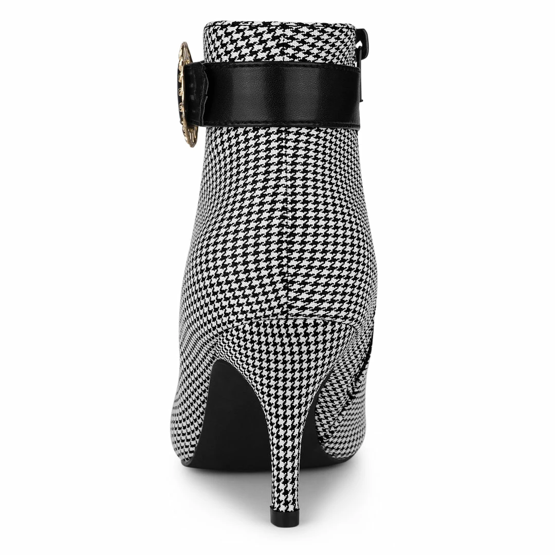 Allegra K Women's Buckle Stiletto High Heels Houndstooth Ankle Boots Shoes 13 Allegra K Women's Buckle Stiletto High Heels Houndstooth Ankle Boots Shoes