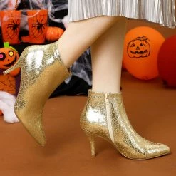 Allegra K Women's Pointed Toe Sparkly Stiletto Heels Ankle Boots Shoes