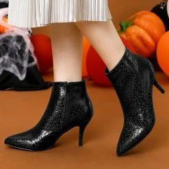 Allegra K Women's Pointed Toe Sparkly Stiletto Heels Ankle Boots Shoes