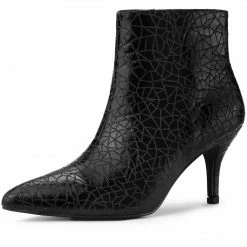 Allegra K Women's Pointed Toe Sparkly Stiletto Heels Ankle Boots Shoes