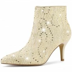Allegra K Shoes Women's Glitter Sparkle Lace Stiletto Heels Party Sequin Ankle Boots 40 Allegra K Shoes Women's Glitter Sparkle Lace Stiletto Heels Party Sequin Ankle Boots