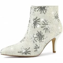 Allegra K Shoes Women's Glitter Sparkle Lace Stiletto Heels Party Sequin Ankle Boots