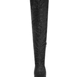 Allegra K Women's Glitter Pointed Toe Stiletto Heels Over The Knee High Boots Shoes