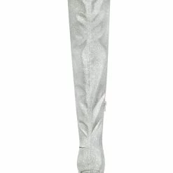 Allegra K Women's Glitter Pointed Toe Stiletto Heels Over The Knee High Boots Shoes