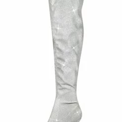 Allegra K Women's Glitter Pointed Toe Stiletto Heels Over The Knee High Boots Shoes