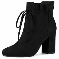 Allegra K Women's Lace Up Round Toe Drawstring Block Heel Ankle Boots Shoes 34 Allegra K Women's Lace Up Round Toe Drawstring Block Heel Ankle Boots Shoes
