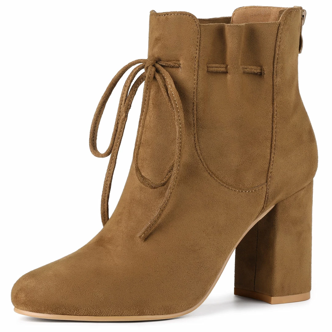 Allegra K Women's Lace Up Round Toe Drawstring Block Heel Ankle Boots Shoes 10 Allegra K Women's Lace Up Round Toe Drawstring Block Heel Ankle Boots Shoes