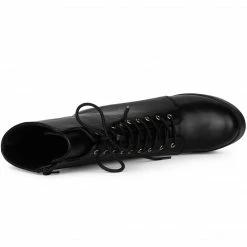 Allegra K Women's Platform Lace Up Chunky Heels Combat Boots