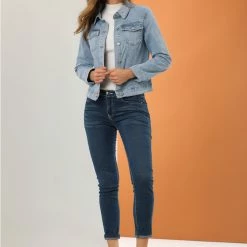 Allegra K Women's Denim Coat Jean Button Front Washed Vintage Jacket 13 Allegra K Women's Denim Coat Jean Button Front Washed Vintage Jacket