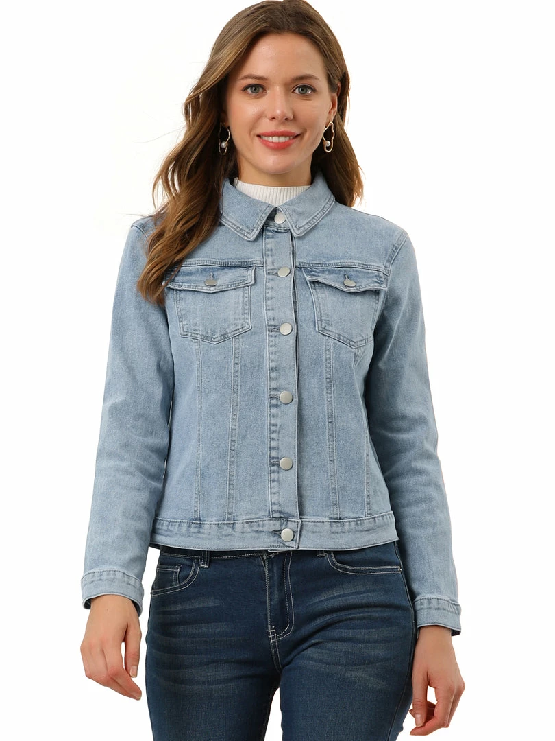 Allegra K Women's Denim Coat Jean Button Front Washed Vintage Jacket 4 Allegra K Women's Denim Coat Jean Button Front Washed Vintage Jacket
