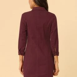 Allegra K 3/4 Sleeve Button Down Denim Shirt Dress Women