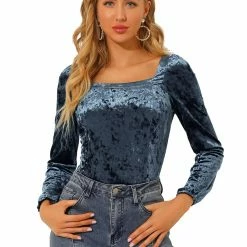 Allegra K Women's Velvet Long Sleeve Square Neck Blouse 58 Allegra K Women's Velvet Long Sleeve Square Neck Blouse