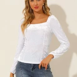 Allegra K Women's Velvet Long Sleeve Square Neck Blouse 53 Allegra K Women's Velvet Long Sleeve Square Neck Blouse