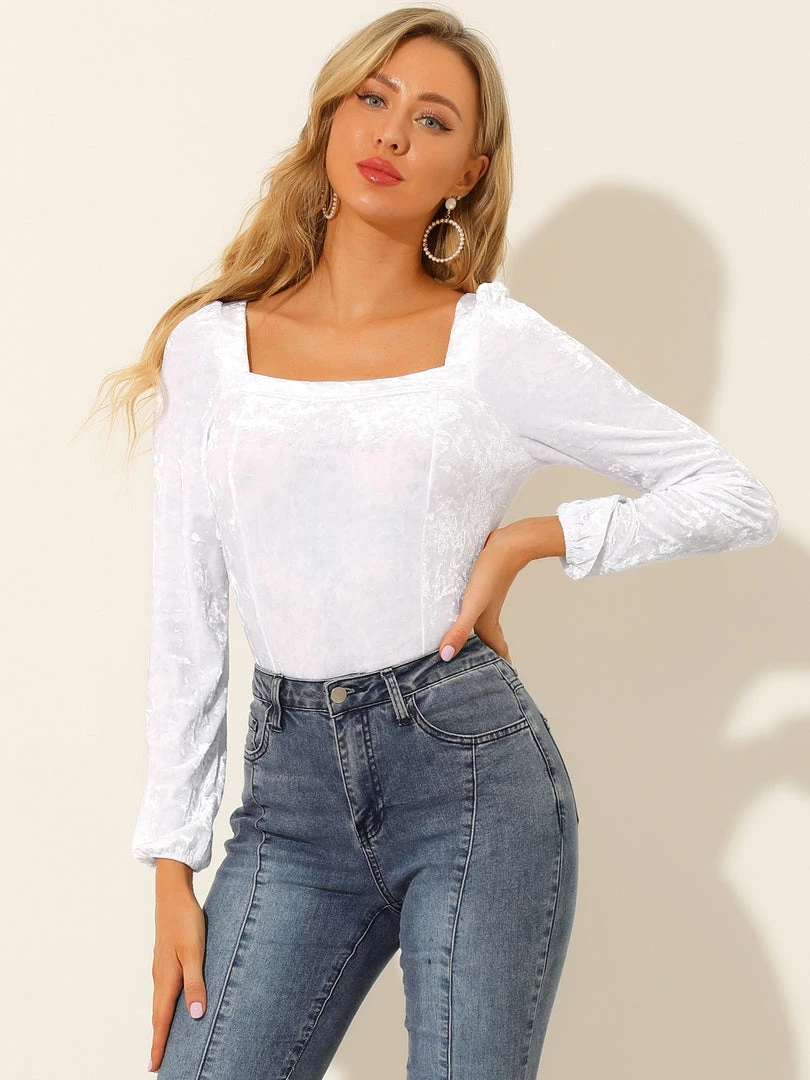 Allegra K Women's Velvet Long Sleeve Square Neck Blouse 24 Allegra K Women's Velvet Long Sleeve Square Neck Blouse