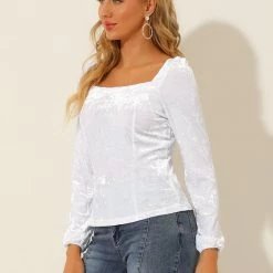 Allegra K Women's Velvet Long Sleeve Square Neck Blouse 55 Allegra K Women's Velvet Long Sleeve Square Neck Blouse