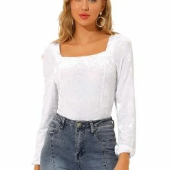 Allegra K Women's Velvet Long Sleeve Square Neck Blouse 52 Allegra K Women's Velvet Long Sleeve Square Neck Blouse