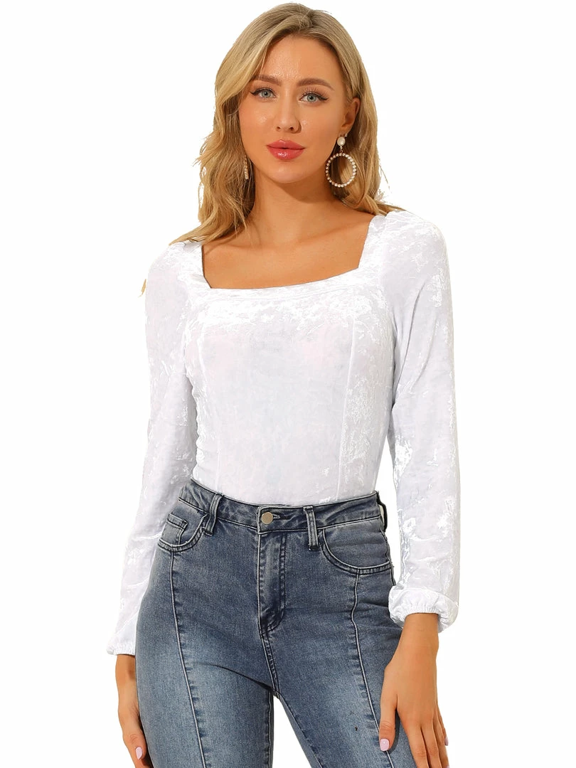 Allegra K Women's Velvet Long Sleeve Square Neck Blouse 22 Allegra K Women's Velvet Long Sleeve Square Neck Blouse
