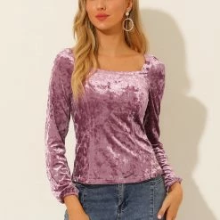 Allegra K Women's Velvet Long Sleeve Square Neck Blouse 47 Allegra K Women's Velvet Long Sleeve Square Neck Blouse