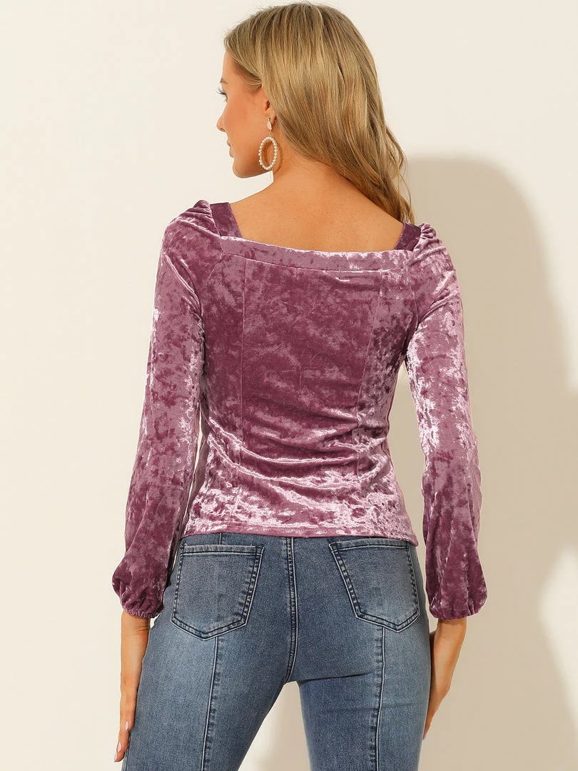 Allegra K Women's Velvet Long Sleeve Square Neck Blouse 20 Allegra K Women's Velvet Long Sleeve Square Neck Blouse