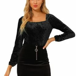 Allegra K Women's Velvet Long Sleeve Square Neck Blouse 40 Allegra K Women's Velvet Long Sleeve Square Neck Blouse