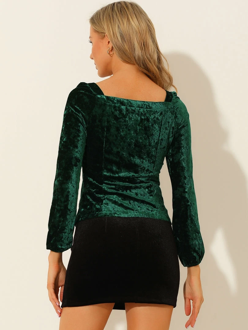 Allegra K Women's Velvet Long Sleeve Square Neck Blouse 8 Allegra K Women's Velvet Long Sleeve Square Neck Blouse