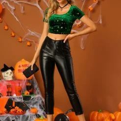 Allegra K Women's Velvet Scoop Neck Short Sleeve Slim Fit Crop Top 36 Allegra K Women's Velvet Scoop Neck Short Sleeve Slim Fit Crop Top