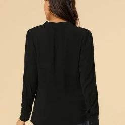 Allegra K Women's Bow Tie Neck Elegant Top Long Sleeve Solid Work Office Blouse