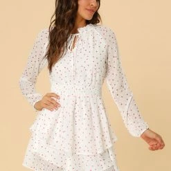 Allegra K Floral Printed Ruffled Tie V Neck Smocked Waist Dress 150 Allegra K Floral Printed Ruffled Tie V Neck Smocked Waist Dress