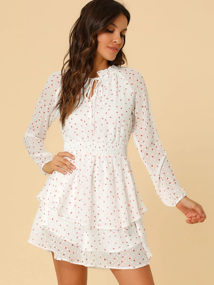 Allegra K Floral Printed Ruffled Tie V Neck Smocked Waist Dress 66 Allegra K Floral Printed Ruffled Tie V Neck Smocked Waist Dress