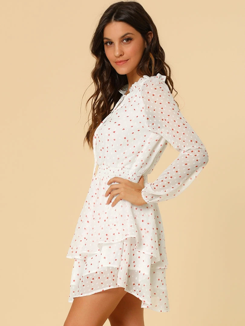 Allegra K Floral Printed Ruffled Tie V Neck Smocked Waist Dress 67 Allegra K Floral Printed Ruffled Tie V Neck Smocked Waist Dress