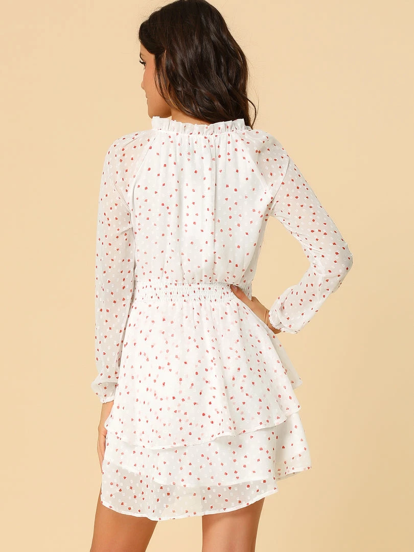 Allegra K Floral Printed Ruffled Tie V Neck Smocked Waist Dress 68 Allegra K Floral Printed Ruffled Tie V Neck Smocked Waist Dress